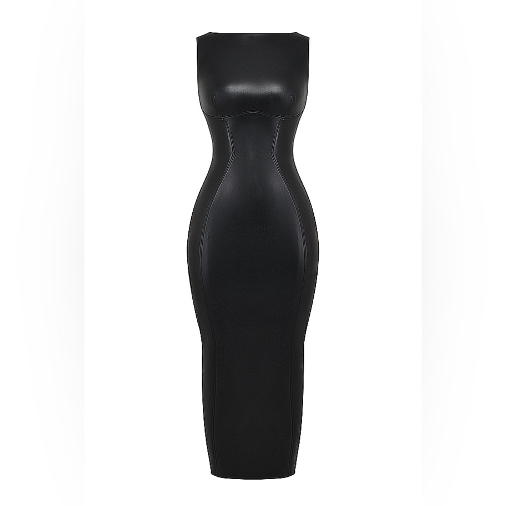 House of CB Sahara Vegan Leather black Maxi Dress XS